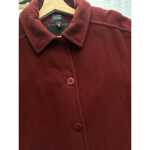 Eileen Fisher Wool Burgundy Boxy Button Front Coat Size Medium - Picture 6 of 8